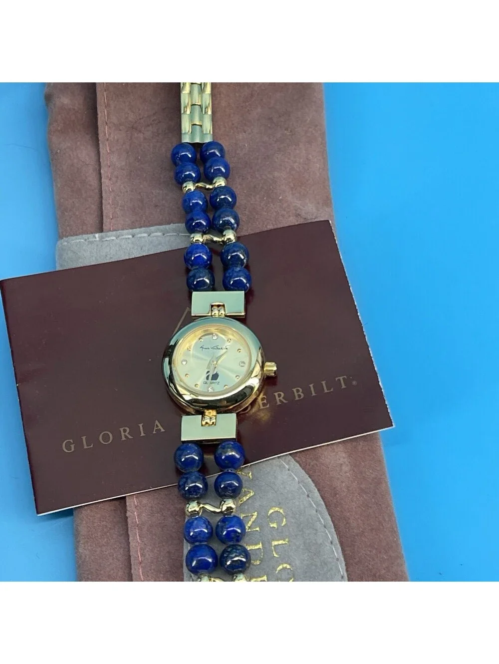 Gloria Vanderbilt Vintage Blue Lapis Bead Watch New Old Stock No Battery